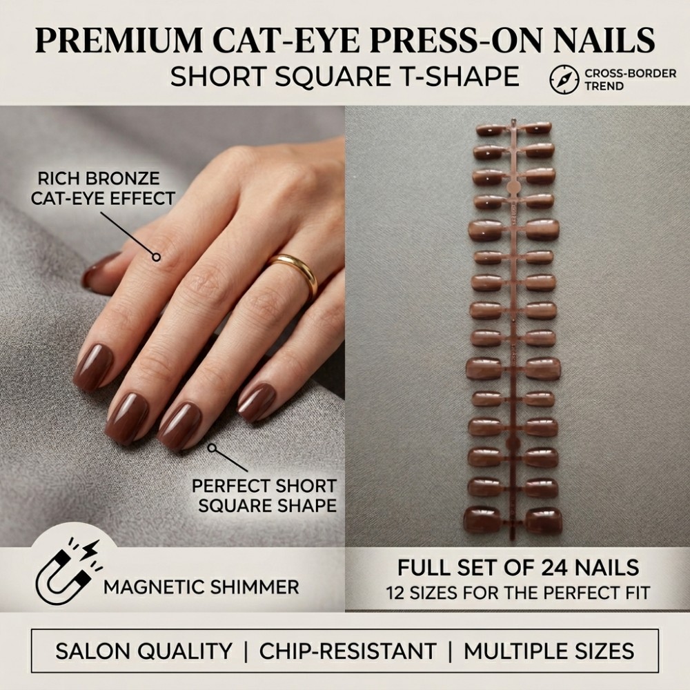 Nail Art Extension Cat Eye - 24PCS Short Square Press on Nails