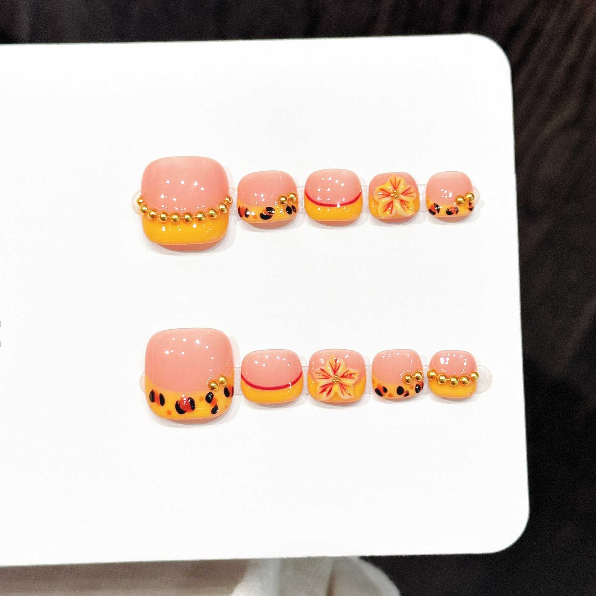 Nail Art Orange - 10pcs Handmade Pressed Foot Nails Art,