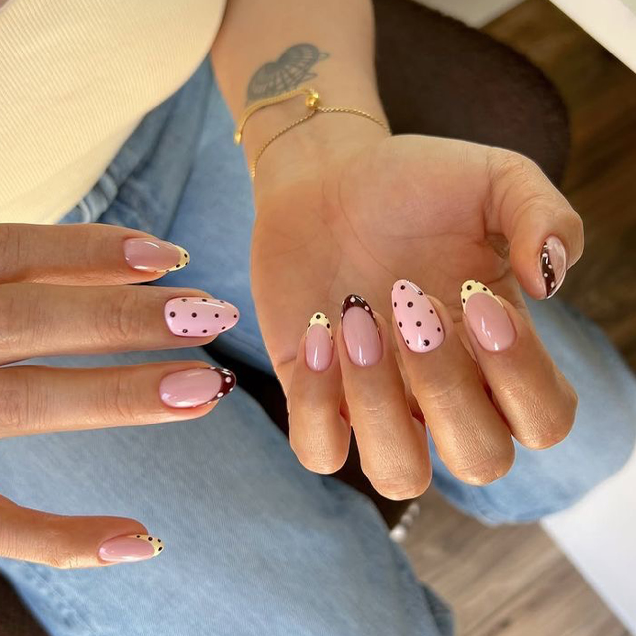 Nail Art Fake Nails - 24Pcs Almond False Nails Sets Polka