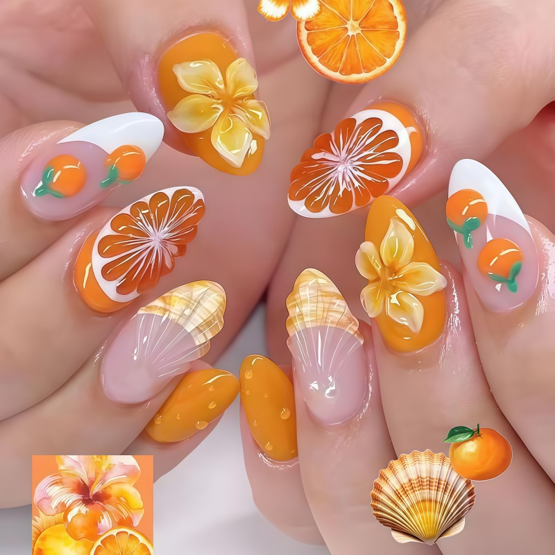 Nail Art Orange - 2026New 30pcs 3D Fruit Orange Wearing