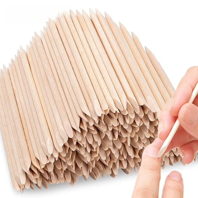 Nail Art Orange - 100Pcs Orange Wood Nail Sticks Double