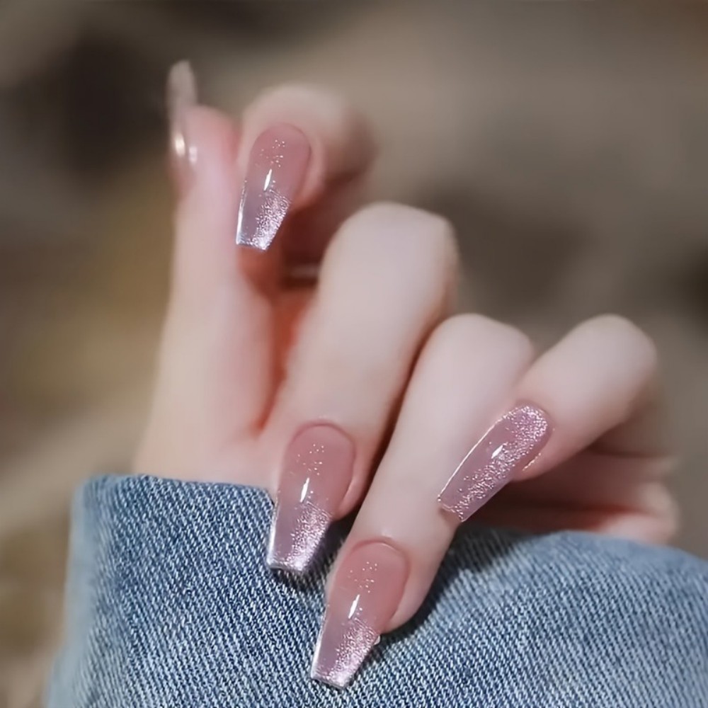 Nail Art Fake Nails - 24pcs Sparkling Pink Glitter Cat-Eye Design