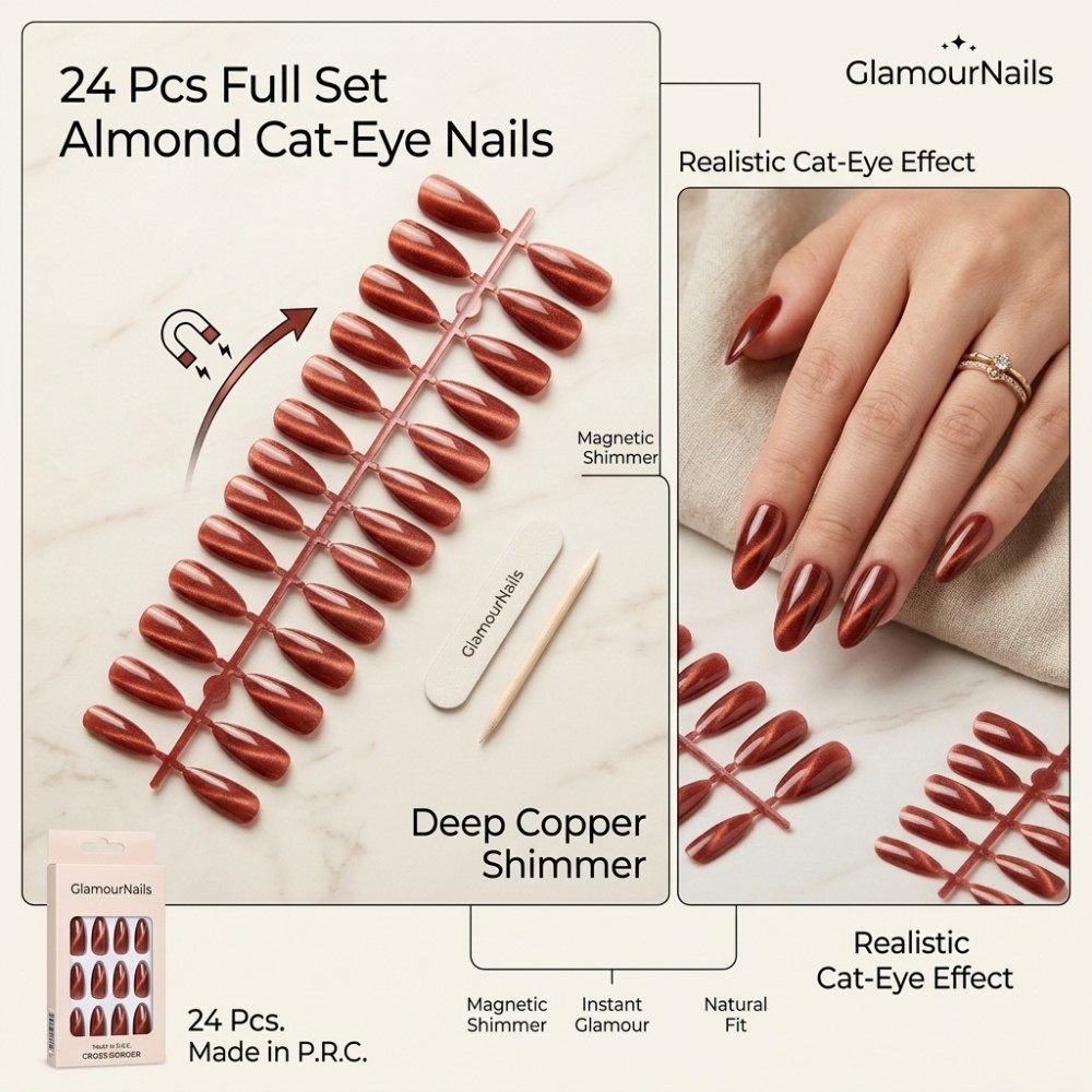 24PCS Short Square Press on Na - Nail Art Extension Cat Eye recension och pris