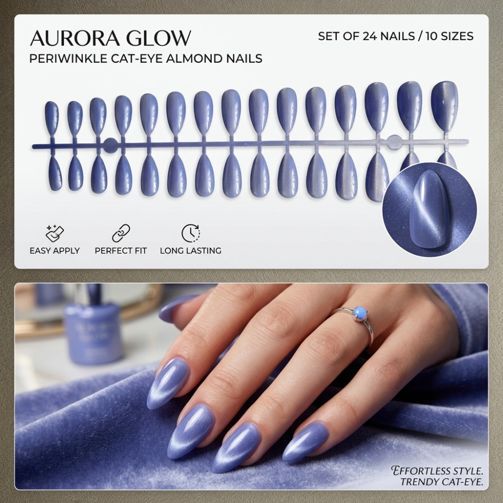 24PCS Short Square Press on Na - Nail Art Extension Cat Eye recension och pris